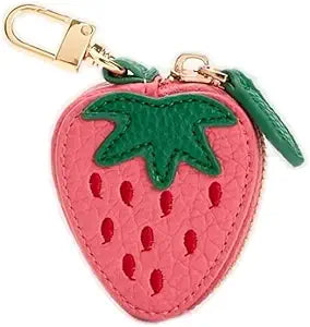 Mini Strawberry Coin Purse | Cute PU Leather Coin Pouch with Keychain Clip | Small Cartoon Zipper Wallet (2.56" × 2.17" × 0.98")