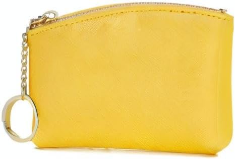Minimalist Yellow PU Leather Coin Purse | Zipper Wallet with Key Ring | Compact Card & Cash Pouch (4.72" × 3.15")