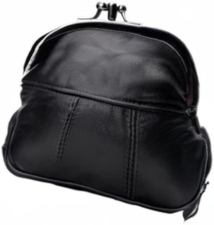 Vintage Black Kiss-Lock Coin Purse | Compact Multi-Compartment Mini Wallet | Faux Leather Zipper Pouch (4.4" × 4.1")