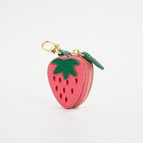 Mini Strawberry Coin Purse | Cute PU Leather Coin Pouch with Keychain Clip | Small Cartoon Zipper Wallet (2.56" × 2.17" × 0.98")