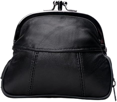 Vintage Black Kiss-Lock Coin Purse | Compact Multi-Compartment Mini Wallet | Faux Leather Zipper Pouch (4.4" × 4.1")