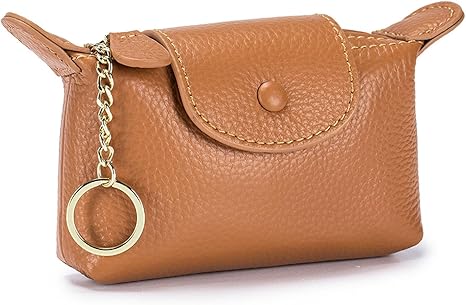 Genuine Leather Coin Purse with Key Ring | Earth Yellow Snap Wallet | Small Pouch with Inner Pocket (5.12" × 3.15" × 1.38")