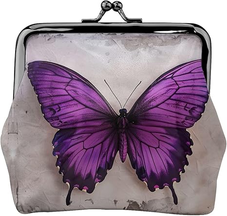 Vintage Purple Butterfly Kiss Lock Coin Purse | Artistic PU Leather Mini Wallet | Retro Clasp Change Pouch (4.52" × 4.13")