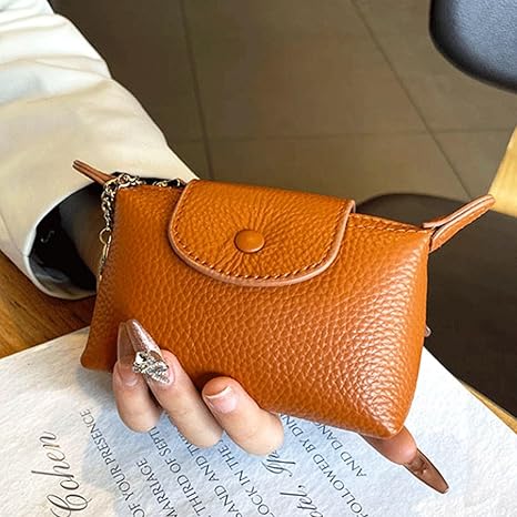 Genuine Leather Coin Purse with Key Ring | Earth Yellow Snap Wallet | Small Pouch with Inner Pocket (5.12" × 3.15" × 1.38")