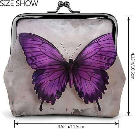 Vintage Purple Butterfly Kiss Lock Coin Purse | Artistic PU Leather Mini Wallet | Retro Clasp Change Pouch (4.52" × 4.13")