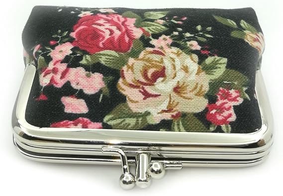 Vintage Floral Fabric Coin Purse with Dual Compartments | Double Kiss-Lock Change Purse for Women | Compact Retro Wallet