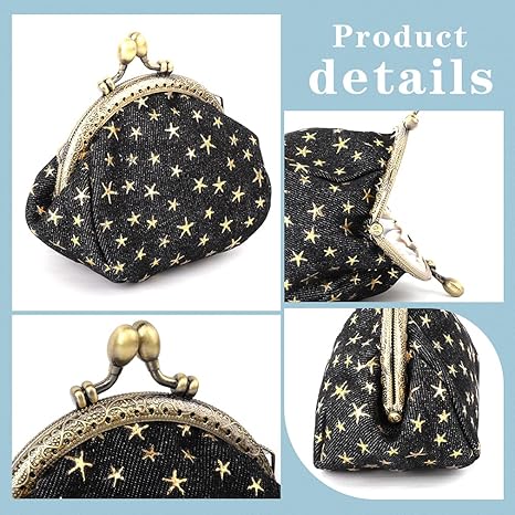 Vintage Starry Pattern Kiss-Lock Coin Purse | Retro Fabric Mini Wallet with Metal Frame | Small Multi-Purpose Storage Pouch