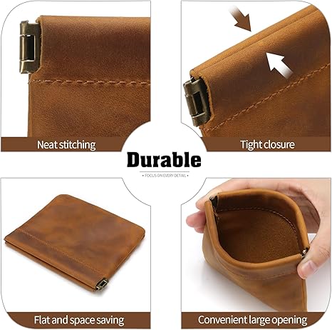 Vintage Minimalist PU Leather Coin Purse with Metal Kiss Lock | Unisex Compact Change Wallet | Pocket Pouch (4.13×4.72 inches)