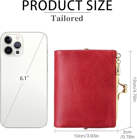 Vintage Red PU Leather Coin Purse with Metal Frame & Zipper | Women's Multi-Function Small Wallet (4.72" × 3.93" × 0.78")