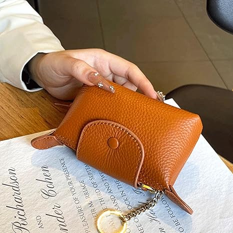 Genuine Leather Coin Purse with Key Ring | Earth Yellow Snap Wallet | Small Pouch with Inner Pocket (5.12" × 3.15" × 1.38")