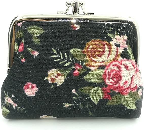 Vintage Floral Fabric Coin Purse with Dual Compartments | Double Kiss-Lock Change Purse for Women | Compact Retro Wallet