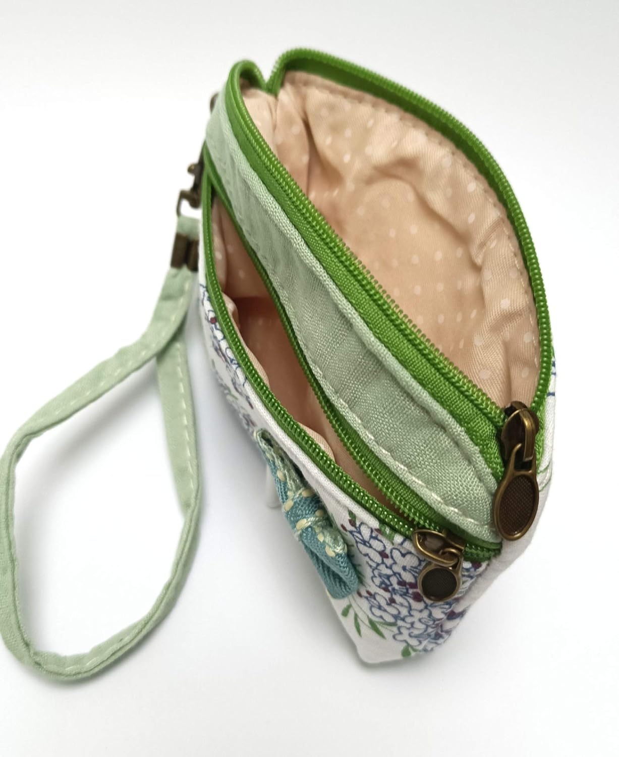 Floral Fabric Coin Purse with Bow | Double Zipper Wristlet Pouch | Cute Handmade-Style Small Wallet (Approx. 5.9" × 3.9")