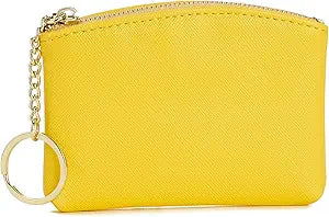 Minimalist Yellow PU Leather Coin Purse | Zipper Wallet with Key Ring | Compact Card & Cash Pouch (4.72" × 3.15")
