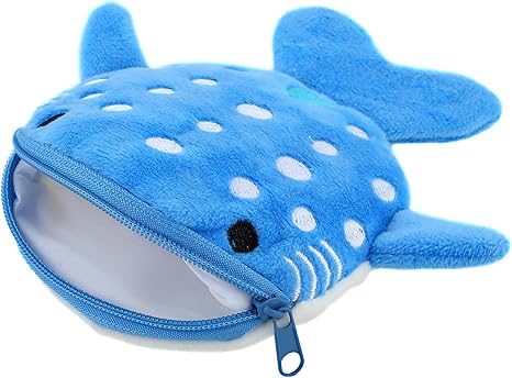 Cute Blue Whale Plush Coin Purse | Cartoon Animal Zipper Wallet for Kids | Soft Mini Change Holder (5.5" × 5.2" × 4.33")