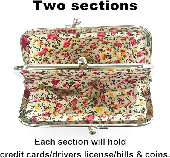 Vintage Floral Fabric Coin Purse with Dual Compartments | Double Kiss-Lock Change Purse for Women | Compact Retro Wallet