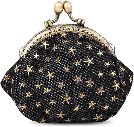 Vintage Starry Pattern Kiss-Lock Coin Purse | Retro Fabric Mini Wallet with Metal Frame | Small Multi-Purpose Storage Pouch