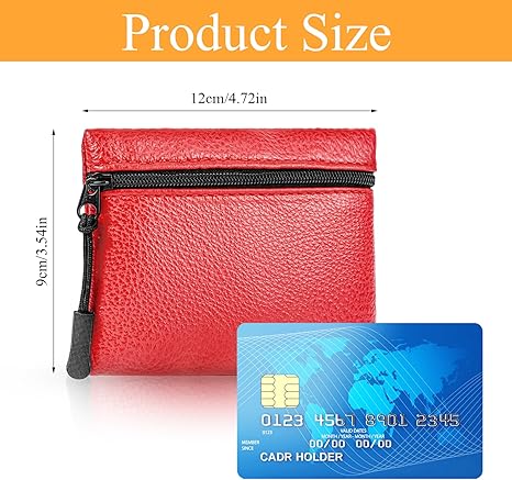 Minimalist Red PU Leather Coin Purse with Zipper | Compact Card & Cash Pouch | Unisex Pocket Wallet (4.72" × 3.54")