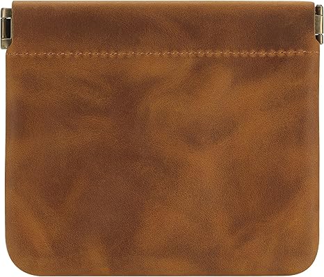 Vintage Minimalist PU Leather Coin Purse with Metal Kiss Lock | Unisex Compact Change Wallet | Pocket Pouch (4.13×4.72 inches)