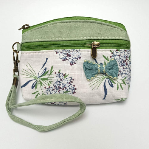 Floral Fabric Coin Purse with Bow | Double Zipper Wristlet Pouch | Cute Handmade-Style Small Wallet (Approx. 5.9" × 3.9")