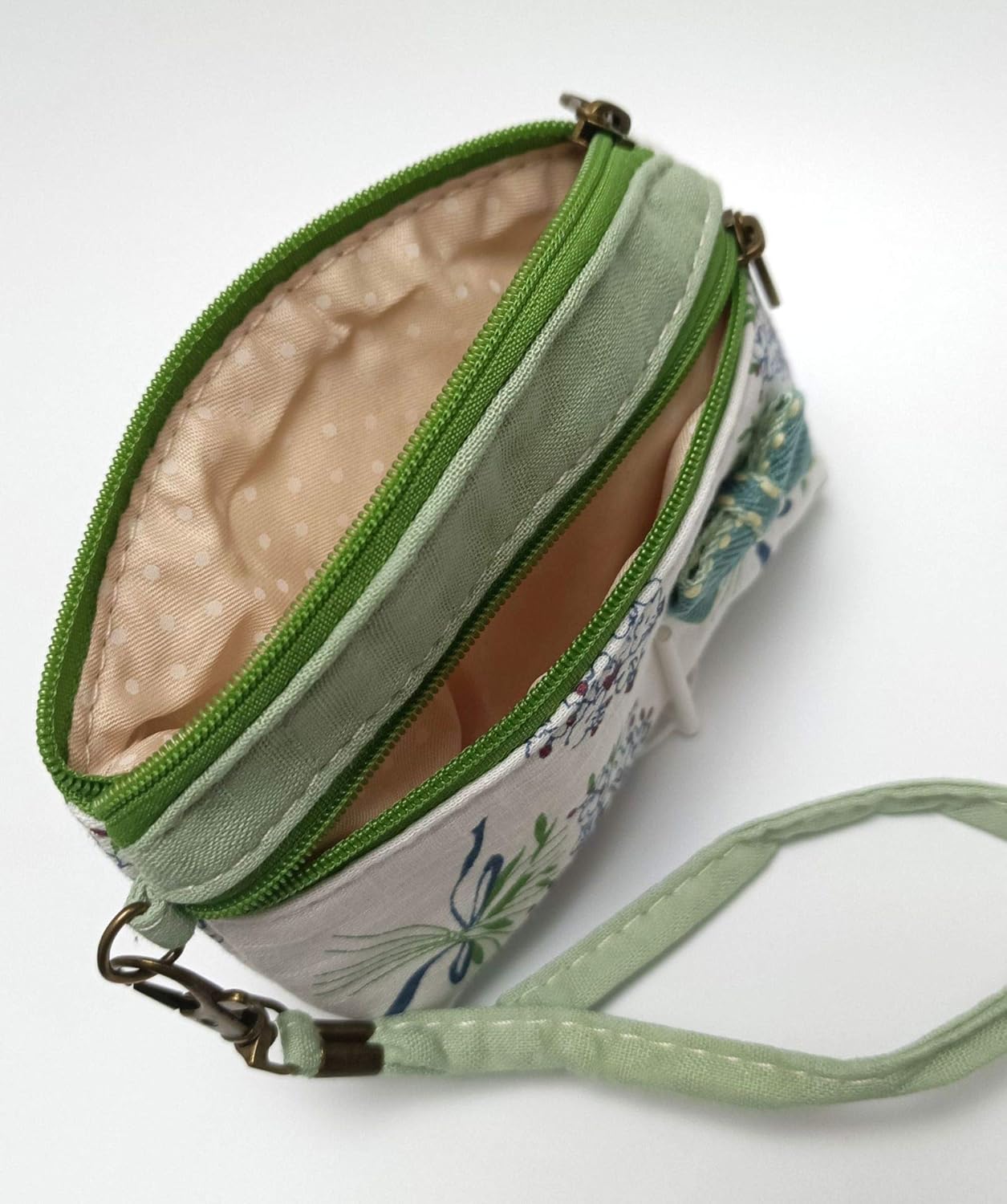 Floral Fabric Coin Purse with Bow | Double Zipper Wristlet Pouch | Cute Handmade-Style Small Wallet (Approx. 5.9" × 3.9")