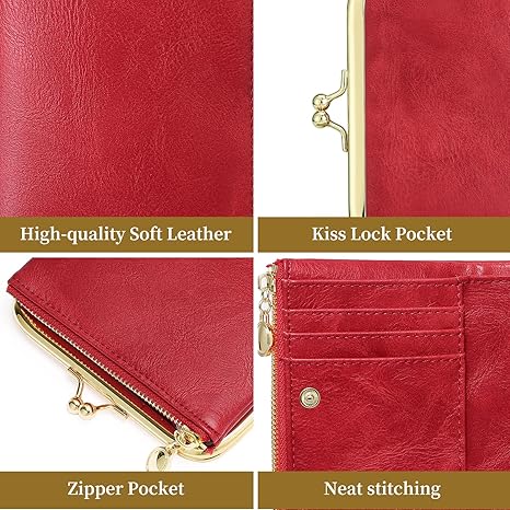 Vintage Red PU Leather Coin Purse with Metal Frame & Zipper | Women's Multi-Function Small Wallet (4.72" × 3.93" × 0.78")