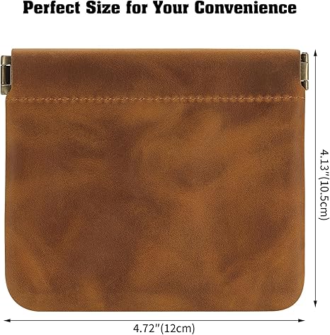 Vintage Minimalist PU Leather Coin Purse with Metal Kiss Lock | Unisex Compact Change Wallet | Pocket Pouch (4.13×4.72 inches)