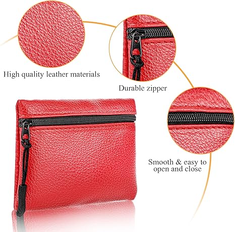 Minimalist Red PU Leather Coin Purse with Zipper | Compact Card & Cash Pouch | Unisex Pocket Wallet (4.72" × 3.54")